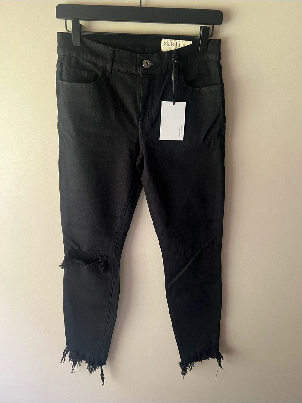 pistola Black Frayed Hem Distressed Ankle Jeans
